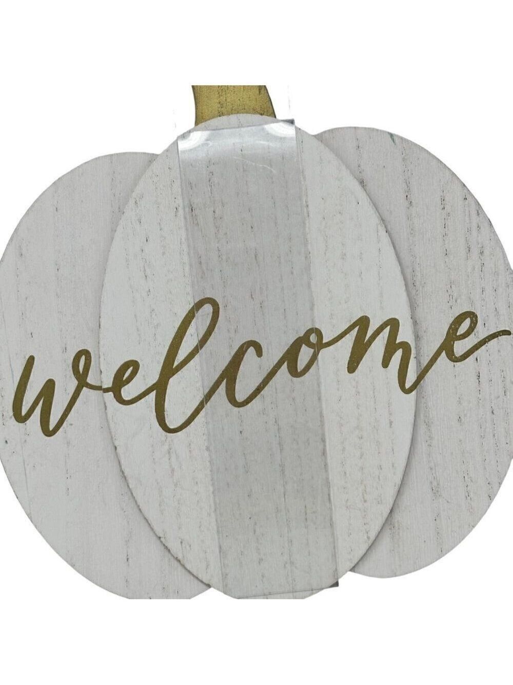 Fall Welcome White Pumpkin Door Wreath Decor 10 inch Home Decor Gold - Picture 2 of 8